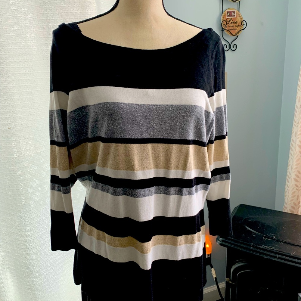 Silver, gold, black and white blouse